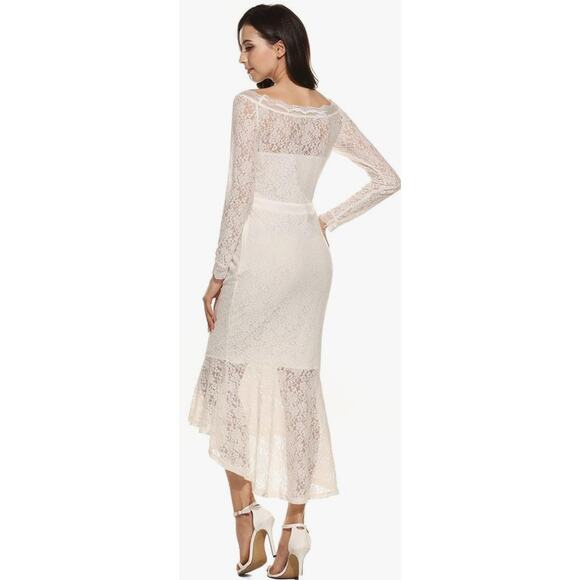 Lace Boatneck Fishtail Dress- Size 14-16 - Picture 3 of 11